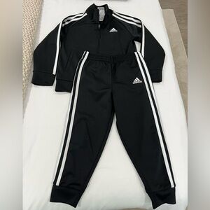Adidas Kids Black Joggers with White Stripes
